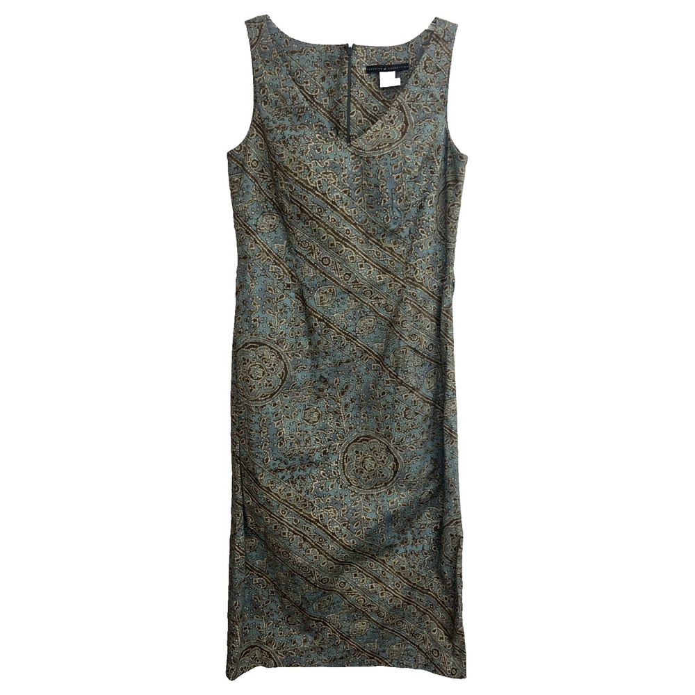 Peruvian Connection Paisley Midi Dress Women'sā Size 8 Teal Brown Pima Cotton